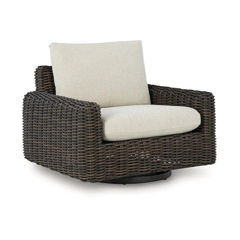 Kimo Outdoor Swivel Glider Lounge Chair, Beige, Dark Brown Metal