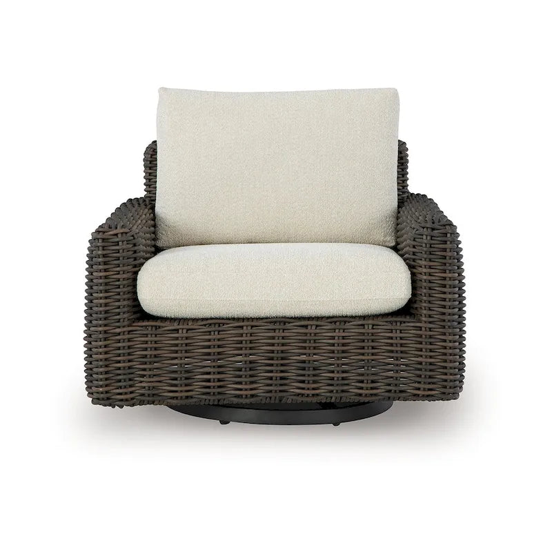 Fauteuil de jardin pivotant Kimo, beige, métal marron foncé