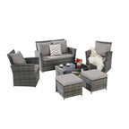 6 Pcs Patio Furniture Set, Outdoor Wicker Sectional Sofa Set, 2 Armchairs, 2 Ottomans and Tempered Glass Top Coffee Table