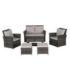 6 Pcs Patio Furniture Set, Outdoor Wicker Sectional Sofa Set, 2 Armchairs, 2 Ottomans and Tempered Glass Top Coffee Table