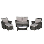 6 Pcs Patio Furniture Set, Outdoor Wicker Sectional Sofa Set, 2 Armchairs, 2 Ottomans and Tempered Glass Top Coffee Table