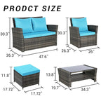 6 Pcs Patio Furniture Set, Outdoor Wicker Sectional Sofa Set, 2 Armchairs, 2 Ottomans and Tempered Glass Top Coffee Table