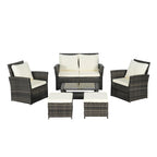 6 Pcs Patio Furniture Set, Outdoor Wicker Sectional Sofa Set, 2 Armchairs, 2 Ottomans and Tempered Glass Top Coffee Table