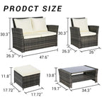 6 Pcs Patio Furniture Set, Outdoor Wicker Sectional Sofa Set, 2 Armchairs, 2 Ottomans and Tempered Glass Top Coffee Table