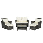 6 Pcs Patio Furniture Set, Outdoor Wicker Sectional Sofa Set, 2 Armchairs, 2 Ottomans and Tempered Glass Top Coffee Table