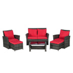 6 Pcs Patio Furniture Set, Outdoor Wicker Sectional Sofa Set, 2 Armchairs, 2 Ottomans and Tempered Glass Top Coffee Table