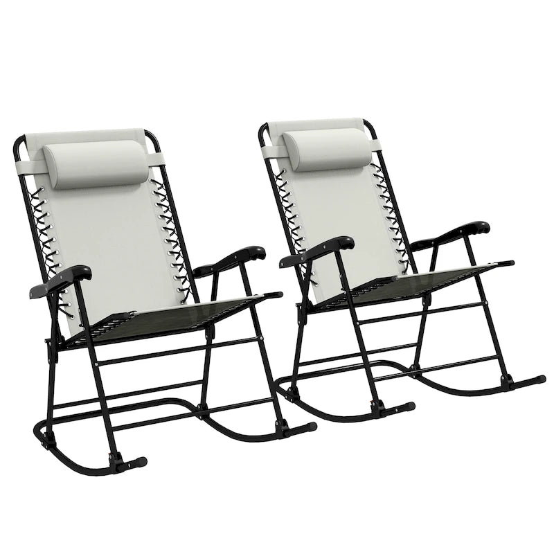 Outsunny 2 Piece Outdoor Rocking Chair Set, Patio Folding Lawn Rocker Set with Headrests for Yard, Patio, Deck, Backyard