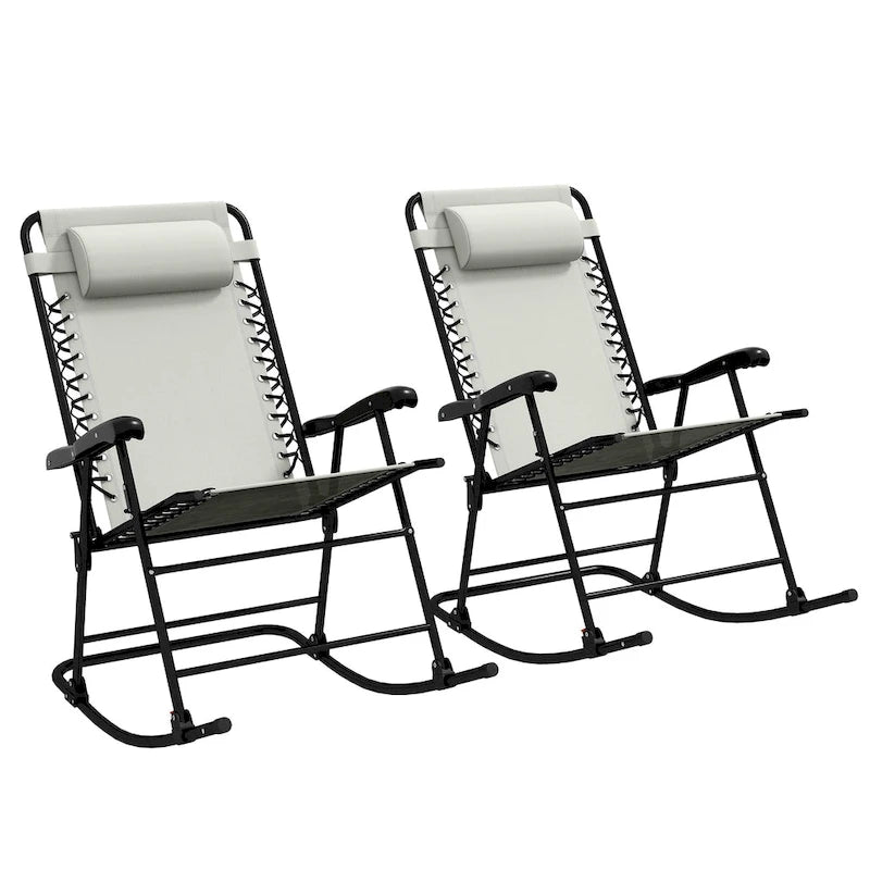 Outsunny 2 Piece Outdoor Rocking Chair Set, Patio Folding Lawn Rocker Set with Headrests for Yard, Patio, Deck, Backyard
