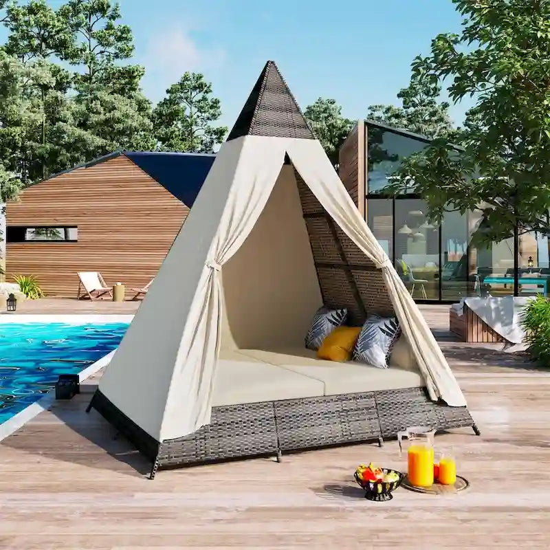 90.5 Length Outdoor Wicker Sunbed Patio Daybed with Pillows, Cushions