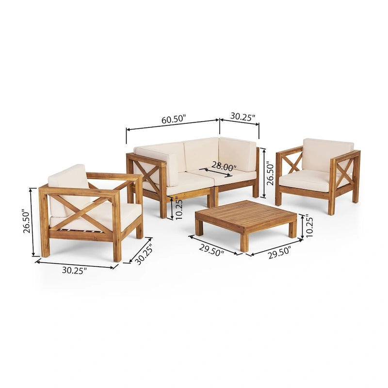 Brava Outdoor Acacia Wood 5-piece Chat Set by Christopher Knight Home