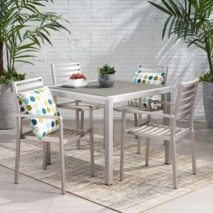 Cape Coral Outdoor Modern 4 Seater Aluminum Dining Set with Wicker Table Top by Christopher Knight Home