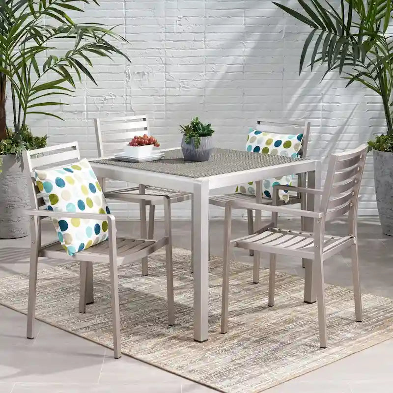 Cape Coral Outdoor Modern 4 Seater Aluminum Dining Set with Wicker Table Top by Christopher Knight Home