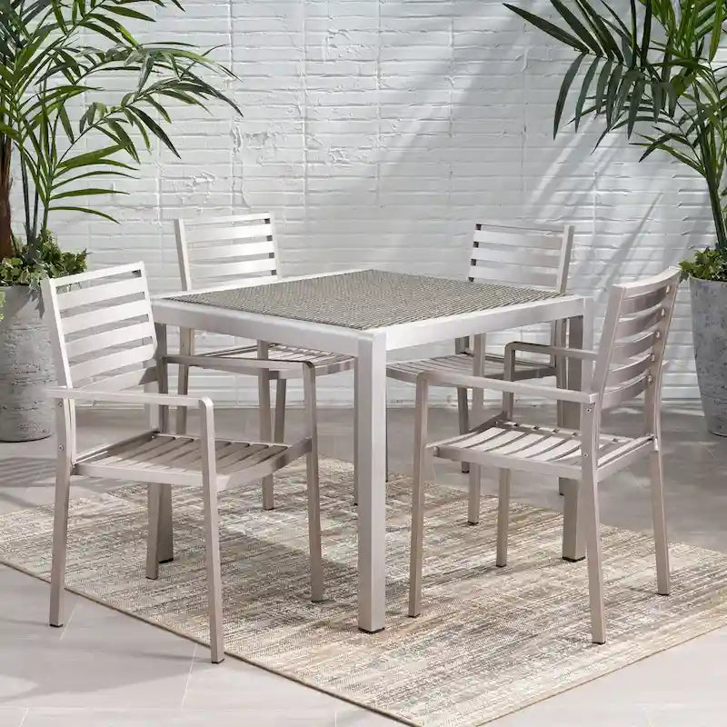 Cape Coral Outdoor Modern 4 Seater Aluminum Dining Set with Wicker Table Top by Christopher Knight Home