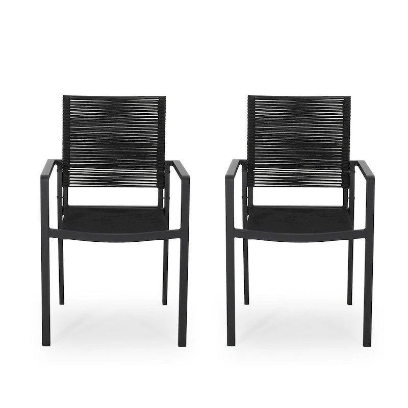 Lillian Outdoor Modern Aluminum Dining Chair with Rope Seat (Set of 2) by Christopher Knight Home