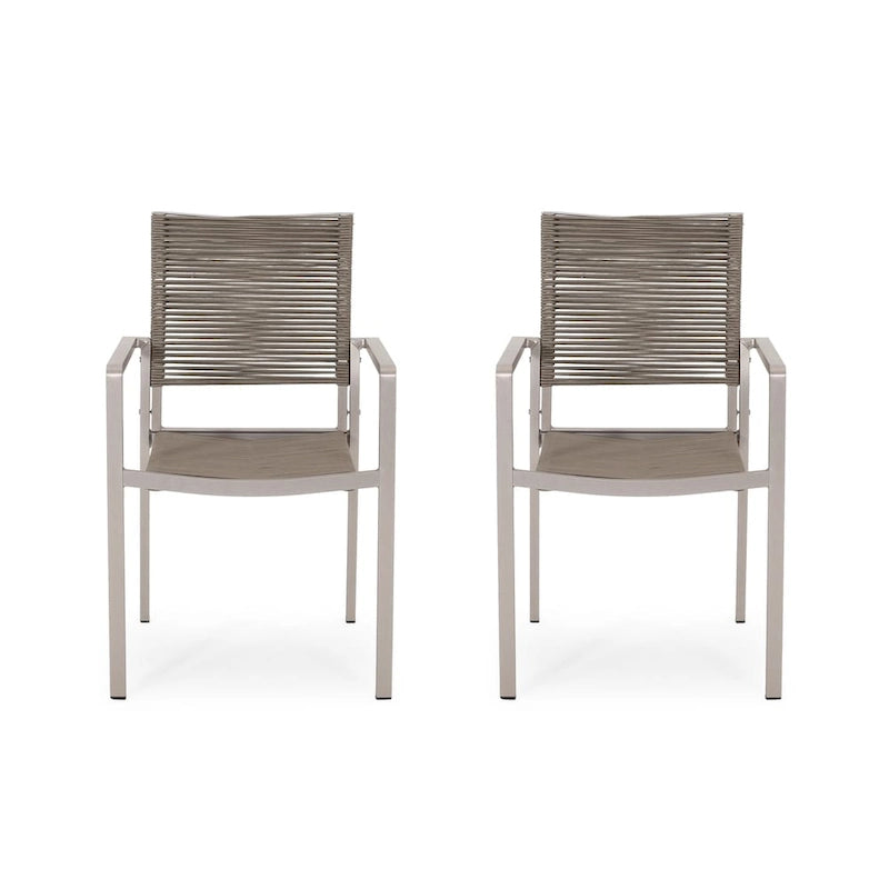 Lillian Outdoor Modern Aluminum Dining Chair with Rope Seat (Set of 2) by Christopher Knight Home