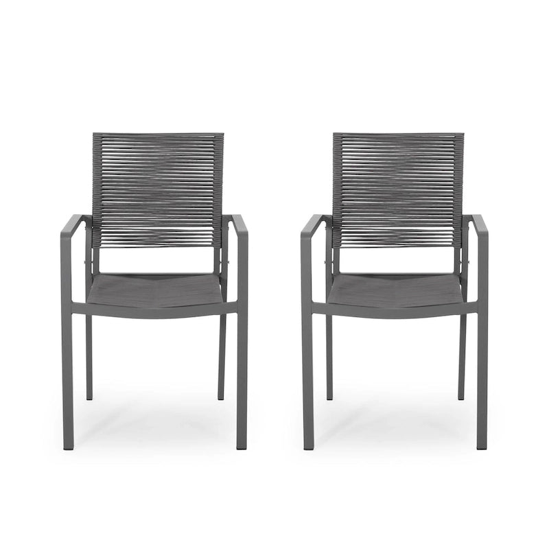 Lillian Outdoor Modern Aluminum Dining Chair with Rope Seat (Set of 2) by Christopher Knight Home