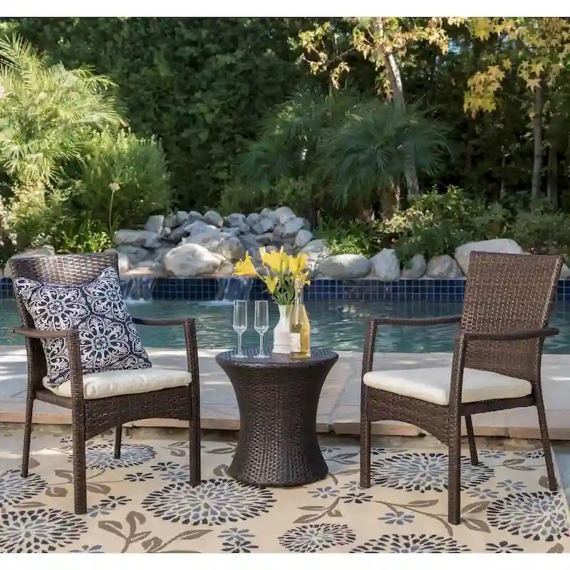 Christopher Knight Home 3-Piece Outdoor Wicker Chat Set with Cushions - N/A