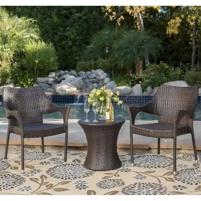 Christopher Knight Home 3-Piece Outdoor Wicker Chat Set with Cushions - N/A