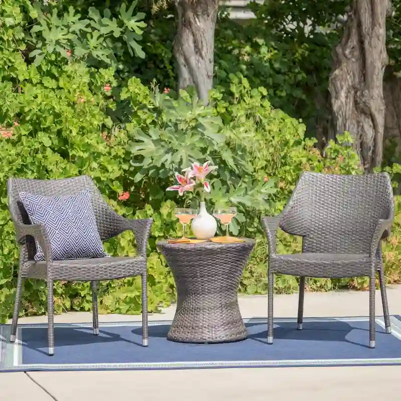 Christopher Knight Home 3-Piece Outdoor Wicker Chat Set with Cushions - N/A