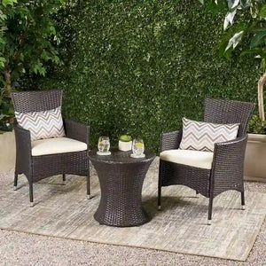 Christopher Knight Home 3-Piece Outdoor Wicker Chat Set with Cushions - N/A