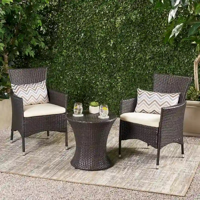 Christopher Knight Home 3-Piece Outdoor Wicker Chat Set with Cushions - N/A