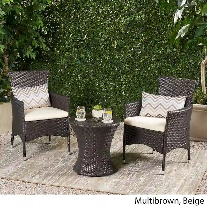 Christopher Knight Home 3-Piece Outdoor Wicker Chat Set with Cushions - N/A