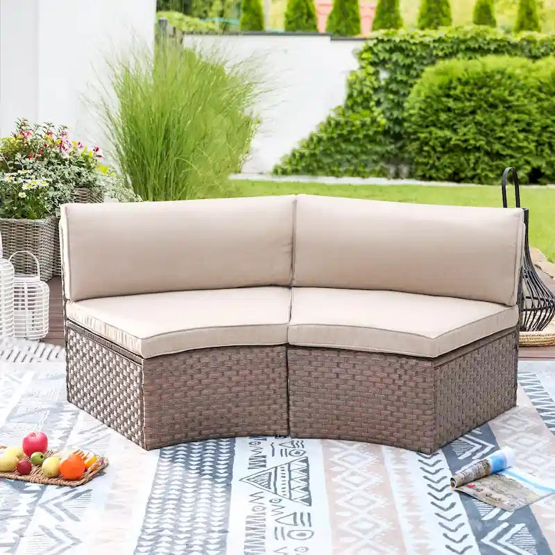 Patio 2 PCS Wicker Sectional Curved Armless Sofa
