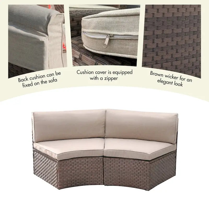 Patio 2 PCS Wicker Sectional Curved Armless Sofa