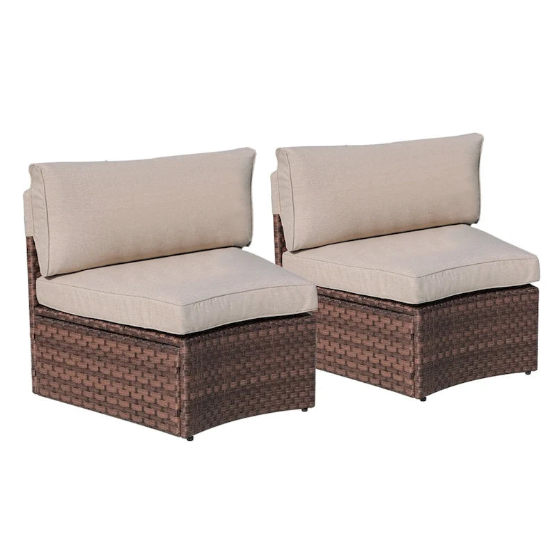 Patio 2 PCS Wicker Sectional Curved Armless Sofa