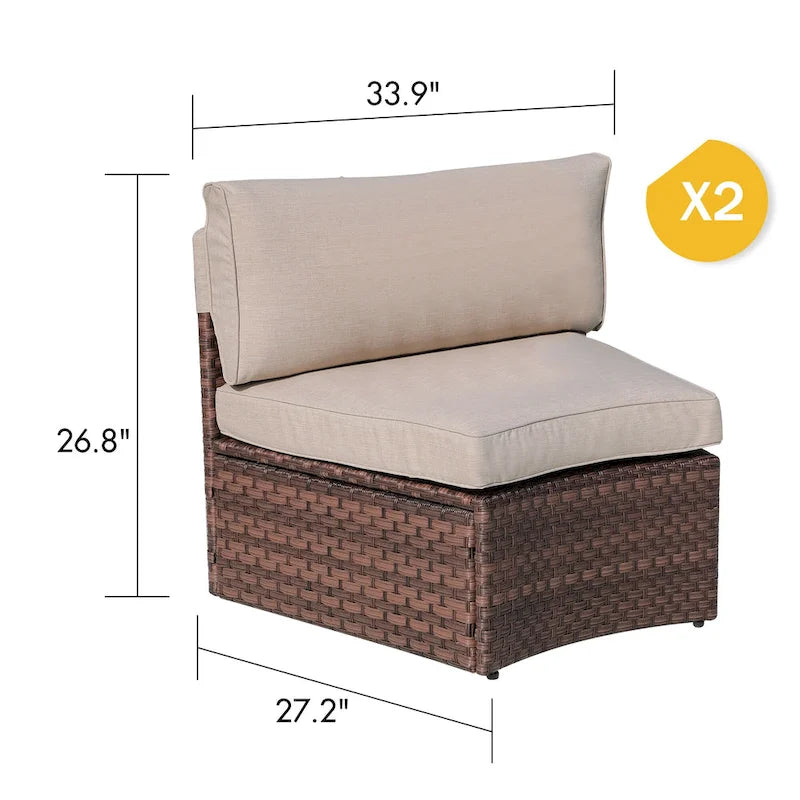 Patio 2 PCS Wicker Sectional Curved Armless Sofa