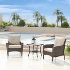 3 Piece Outdoor Wicker Bistro Chat Set with Cushion