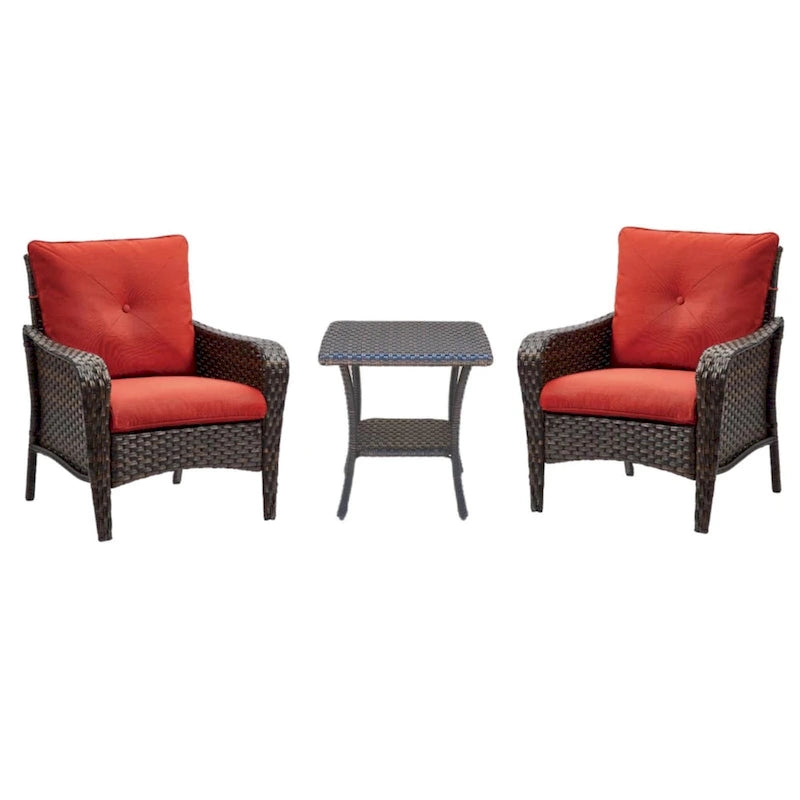 3 Piece Outdoor Wicker Bistro Chat Set with Cushion