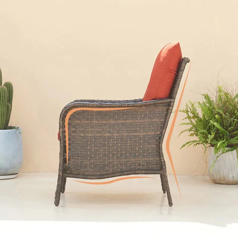 3 Piece Outdoor Wicker Bistro Chat Set with Cushion