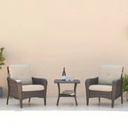 3 Piece Outdoor Wicker Bistro Chat Set with Cushion