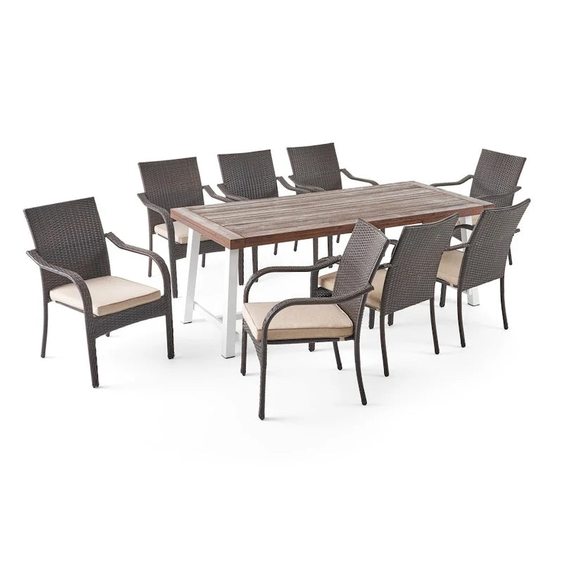 Fowler Outdoor 8 Seater Wood and Wicker Dining Set by Christopher Knight Home