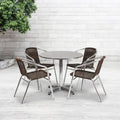 31.5 Round Aluminum Indoor-Outdoor Table Set with 4 Rattan Chairs