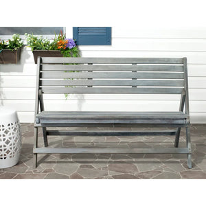 SAFAVIEH Outdoor Sherilyn Ash Grey Folding Bench - 48Wx24Dx32H
