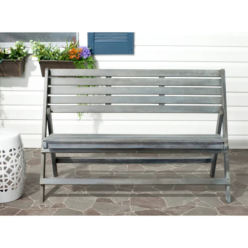 SAFAVIEH Outdoor Sherilyn Ash Grey Folding Bench - 48Wx24Dx32H