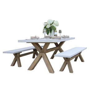 Cordelia 3-Piece Ivory Composite and Eucalyptus Wash Rectangle Dining Set With Benches
