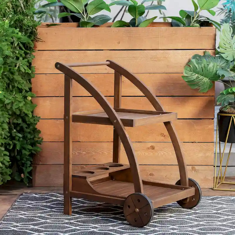 Valencia Teak Finish Acacia Wood Bar Cart