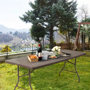 Indoor Outdoor Folding Table Portable Rattan Table with Handle