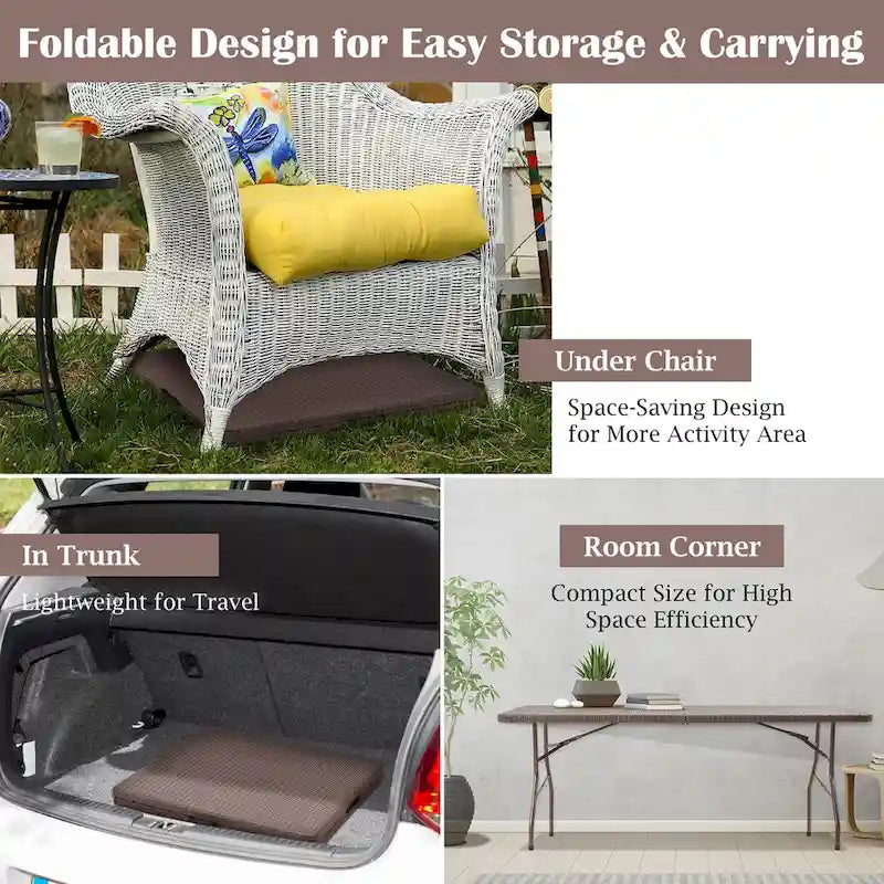 Indoor Outdoor Folding Table Portable Rattan Table with Handle