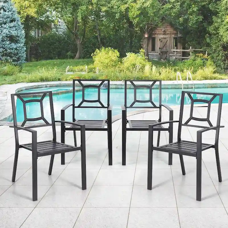 AECOJOY Outdoor Patio Dining Chairs, Stackable Arm Chairs(Set of 4)