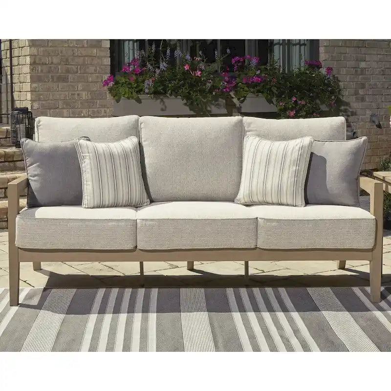 Signature Design by Ashley Hallow Creek Driftwood Outdoor Sofa with Cushion - 75.88 W x 36.5 D x 37 H