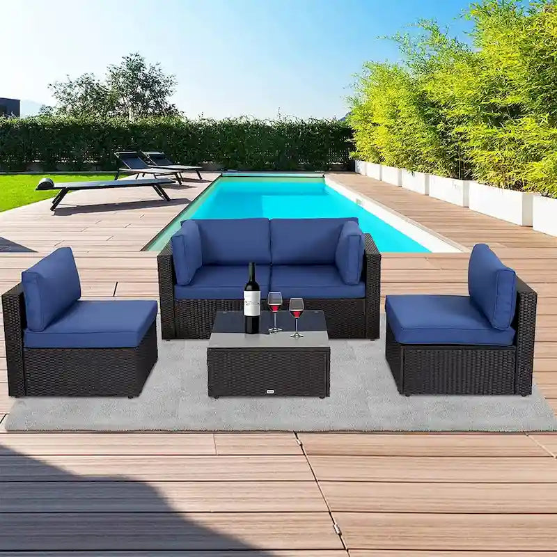 Kinsunny 5-Piece Outdoor Sectional Sofa, Patio Furniture Outdoor Conversation Set with Cushions, All-Weather Rattan Wicker Sofa