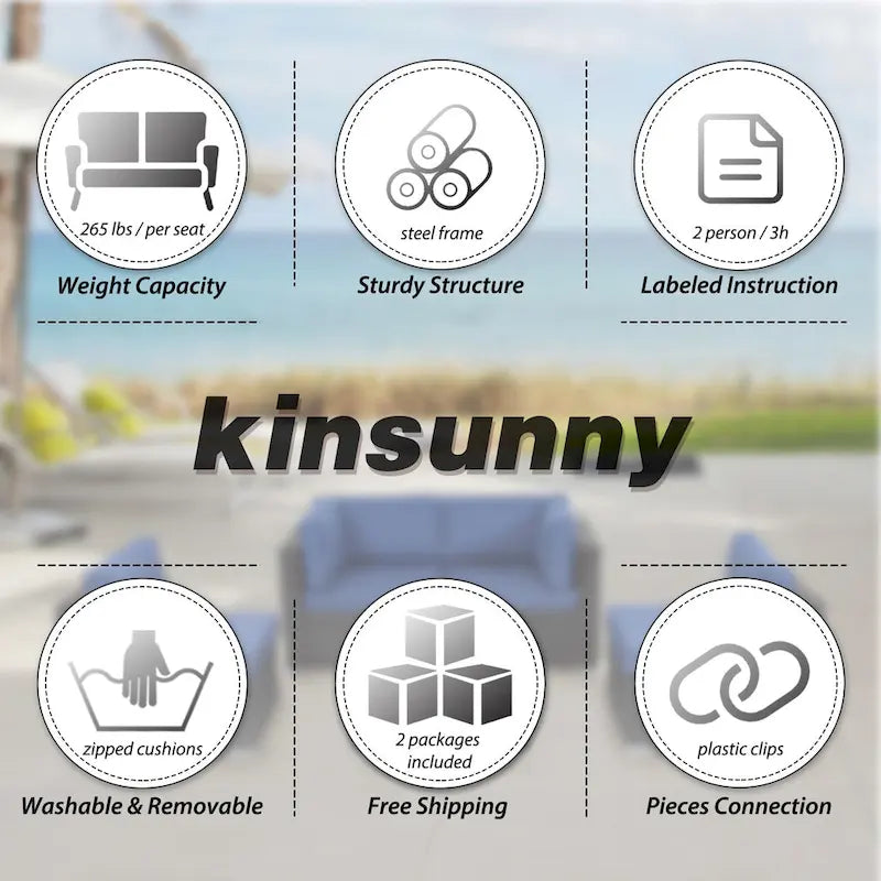 Kinsunny 5-Piece Outdoor Sectional Sofa, Patio Furniture Outdoor Conversation Set with Cushions, All-Weather Rattan Wicker Sofa