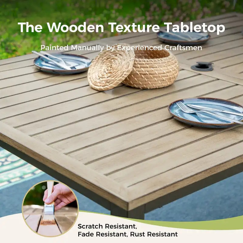 MAISON ARTS Outdoor Patio Dining Set 7 Piece Furniture Set with 6 Textilene Chairs and Metal Rectangular Brown Dining Table