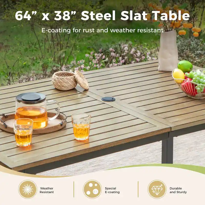 MAISON ARTS Outdoor Patio Dining Set 7 Piece Furniture Set with 6 Textilene Chairs and Metal Rectangular Brown Dining Table