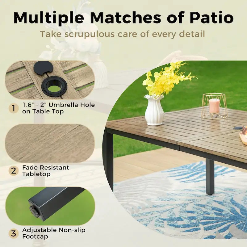 MAISON ARTS Outdoor Patio Dining Set 7 Piece Furniture Set with 6 Textilene Chairs and Metal Rectangular Brown Dining Table