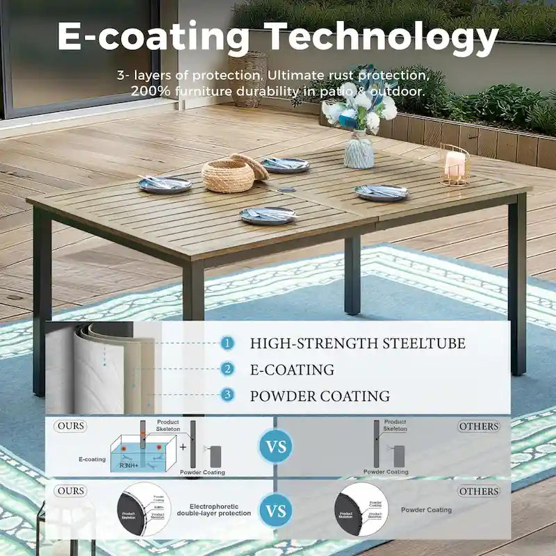 MAISON ARTS Outdoor Patio Dining Set 7 Piece Furniture Set with 6 Textilene Chairs and Metal Rectangular Brown Dining Table